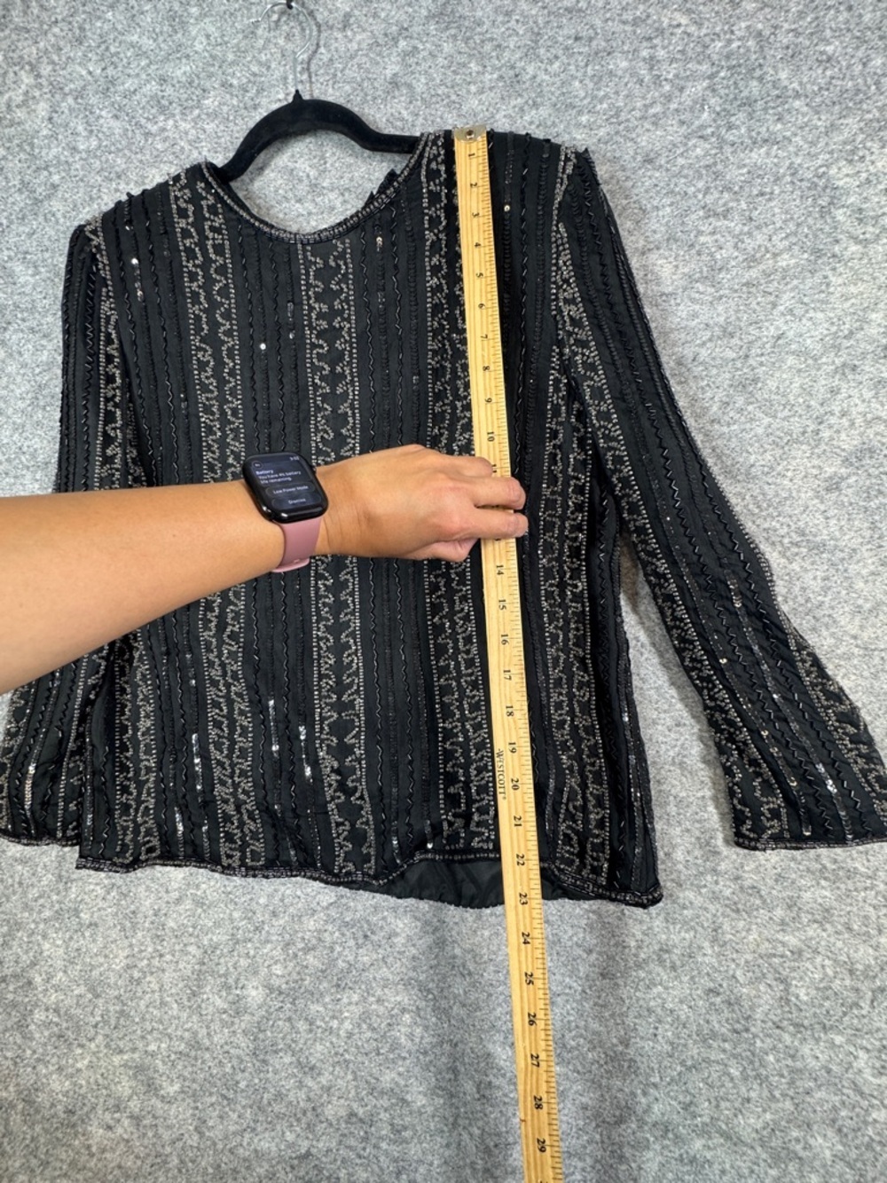 Vintage Royal Feelings Silk Beaded Sequin Top Black Formal Blouse Size L Party - Picture 5 of 16